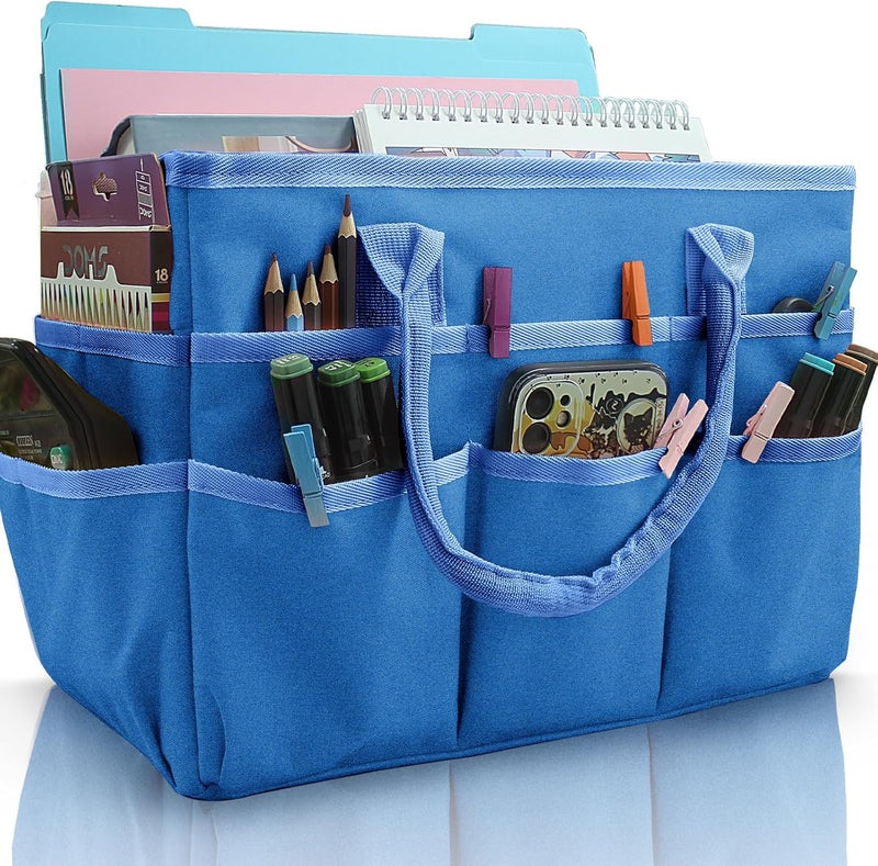 Cupohus Art Organizer Craft Storage Tote Bag with Pockets and Handles, Oxford Fabric Carrying Caddy for Teacher, Officer, Artist, Traveler, and more –Blue - Image 1
